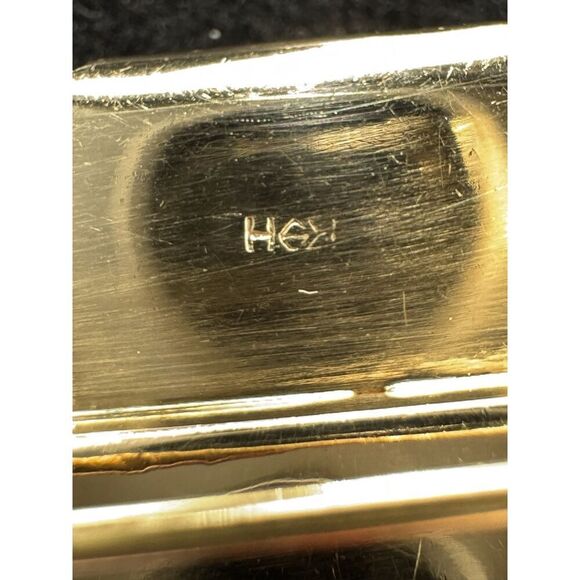 Vintage 14k Yellow Gold Polished Natural Shape Jade Brooch Pin Estate Jewelry - Picture 3 of 12